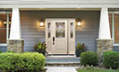 Light Tan Smooth Fiberglass Entry Door with Cimarron Glass 
